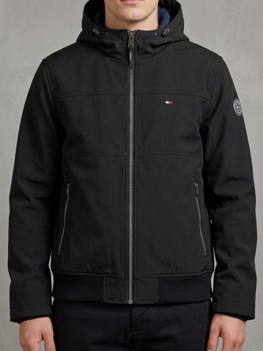 Tommy Hilfiger Soft Shell Hooded Insulated Black Winter Jacket Men's XL